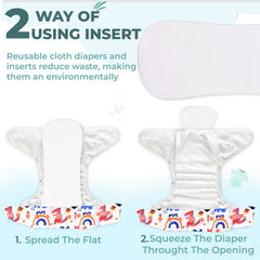 Reusable Baby Cloth Diaper with Adjustable Snap Buttons and Insert (Set of 1)