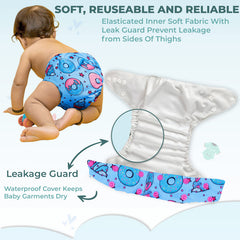 Reusable Baby Cloth Diaper with Adjustable Snap Buttons and Insert (Set of 1)