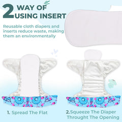 Reusable Baby Cloth Diaper with Adjustable Snap Buttons and Insert (Set of 1)