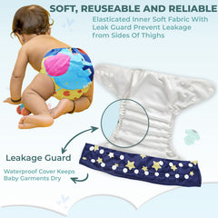 Reusable Baby Cloth Diaper with Adjustable Snap Buttons and Insert (Set of 1)