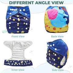Reusable Baby Cloth Diaper with Adjustable Snap Buttons and Insert (Set of 1)