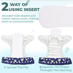 Reusable Baby Cloth Diaper with Adjustable Snap Buttons and Insert (Set of 1)