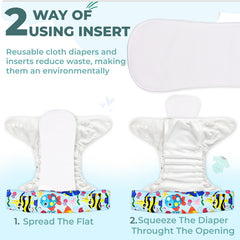 Reusable Baby Cloth Diaper with Adjustable Snap Buttons and Insert (Set of 1)