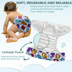 Reusable Baby Cloth Diaper with Adjustable Snap Buttons and Insert (Set of 1)
