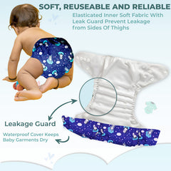 Reusable Baby Cloth Diaper with Adjustable Snap Buttons and Insert (Set of 1)