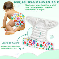 Reusable Baby Cloth Diaper with Adjustable Snap Buttons and Insert (Set of 1)