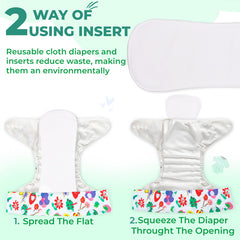 Reusable Baby Cloth Diaper with Adjustable Snap Buttons and Insert (Set of 1)