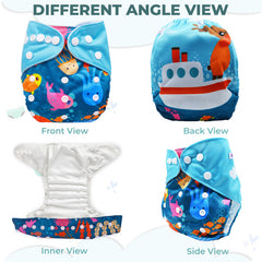 Reusable Baby Cloth Diaper with Adjustable Snap Buttons and Insert (Set of 1)