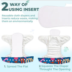 Reusable Baby Cloth Diaper with Adjustable Snap Buttons and Insert (Set of 1)