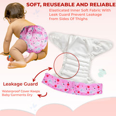 Reusable Baby Cloth Diaper with Adjustable Snap Buttons and Insert (Set of 1)