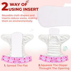 Reusable Baby Cloth Diaper with Adjustable Snap Buttons and Insert (Set of 1)