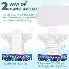 Reusable Baby Cloth Diaper with Adjustable Snap Buttons and Insert (Set of 1)