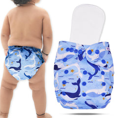 Reusable Baby Cloth Diaper with Adjustable Snap Buttons and Insert (Set of 1)