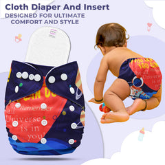 Reusable Baby Cloth Diaper with Adjustable Snap Buttons and Insert (Set of 1)