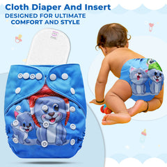 Reusable Baby Cloth Diaper with Adjustable Snap Buttons and Insert (Set of 1)