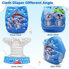 Reusable Baby Cloth Diaper with Adjustable Snap Buttons and Insert (Set of 1)