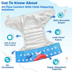 Reusable Baby Cloth Diaper with Adjustable Snap Buttons and Insert (Set of 1)