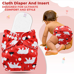 Reusable Baby Cloth Diaper with Adjustable Snap Buttons and Insert (Set of 1)