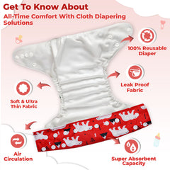 Reusable Baby Cloth Diaper with Adjustable Snap Buttons and Insert (Set of 1)