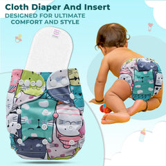 Reusable Baby Cloth Diaper with Adjustable Snap Buttons and Insert (Set of 1)