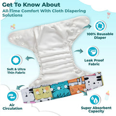 Reusable Baby Cloth Diaper with Adjustable Snap Buttons and Insert (Set of 1)