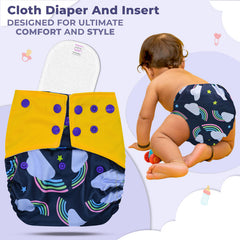 Reusable Baby Cloth Diaper with Adjustable Snap Buttons and Insert (Set of 1)