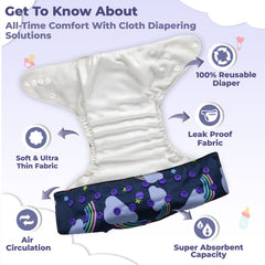 Reusable Baby Cloth Diaper with Adjustable Snap Buttons and Insert (Set of 1)