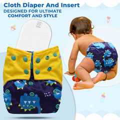 Reusable Baby Cloth Diaper with Adjustable Snap Buttons and Insert (Set of 1)