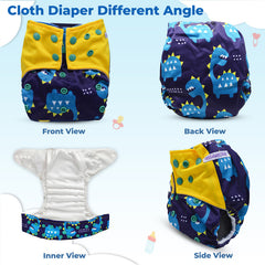 Reusable Baby Cloth Diaper with Adjustable Snap Buttons and Insert (Set of 1)