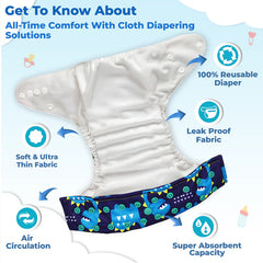Reusable Baby Cloth Diaper with Adjustable Snap Buttons and Insert (Set of 1)