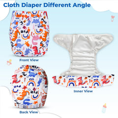 Reusable Baby Cloth Diaper with Adjustable Snap Buttons and Insert (Set of 1)