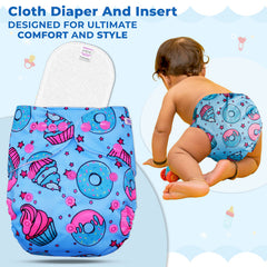 Reusable Baby Cloth Diaper with Adjustable Snap Buttons and Insert (Set of 1)