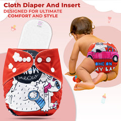 Reusable Baby Cloth Diaper with Adjustable Snap Buttons and Insert (Set of 1)