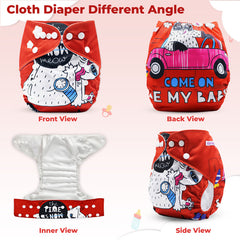 Reusable Baby Cloth Diaper with Adjustable Snap Buttons and Insert (Set of 1)