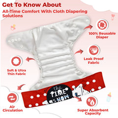 Reusable Baby Cloth Diaper with Adjustable Snap Buttons and Insert (Set of 1)