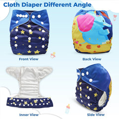 Reusable Baby Cloth Diaper with Adjustable Snap Buttons and Insert (Set of 1)