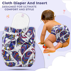 Reusable Baby Cloth Diaper with Adjustable Snap Buttons and Insert (Set of 1)