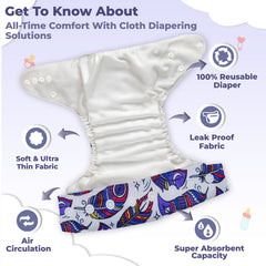 Reusable Baby Cloth Diaper with Adjustable Snap Buttons and Insert (Set of 1)