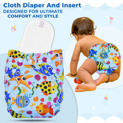 Reusable Baby Cloth Diaper with Adjustable Snap Buttons and Insert (Set of 1)