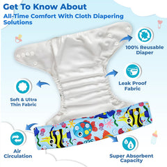 Reusable Baby Cloth Diaper with Adjustable Snap Buttons and Insert (Set of 1)