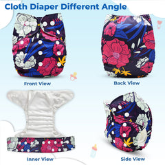 Reusable Baby Cloth Diaper with Adjustable Snap Buttons and Insert (Set of 1)