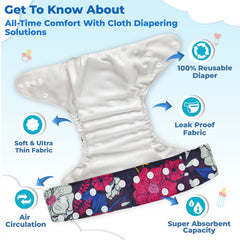 Reusable Baby Cloth Diaper with Adjustable Snap Buttons and Insert (Set of 1)