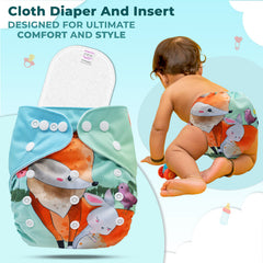 Reusable Baby Cloth Diaper with Adjustable Snap Buttons and Insert (Set of 1)