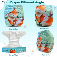 Reusable Baby Cloth Diaper with Adjustable Snap Buttons and Insert (Set of 1)