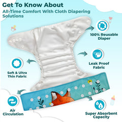 Reusable Baby Cloth Diaper with Adjustable Snap Buttons and Insert (Set of 1)