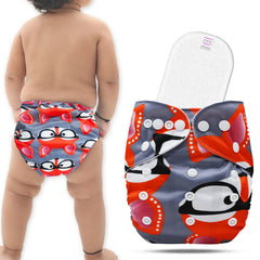Reusable Baby Cloth Diaper with Adjustable Snap Buttons and Insert (Set of 1)