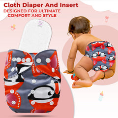 Reusable Baby Cloth Diaper with Adjustable Snap Buttons and Insert (Set of 1)