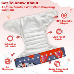 Reusable Baby Cloth Diaper with Adjustable Snap Buttons and Insert (Set of 1)