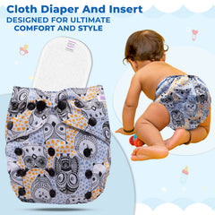 Reusable Baby Cloth Diaper with Adjustable Snap Buttons and Insert (Set of 1)