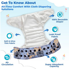 Reusable Baby Cloth Diaper with Adjustable Snap Buttons and Insert (Set of 1)